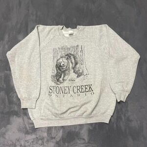 Vintage Stoney Creek Bear Sweatshirt Men XL Grey 1990s Fruit of the Loom